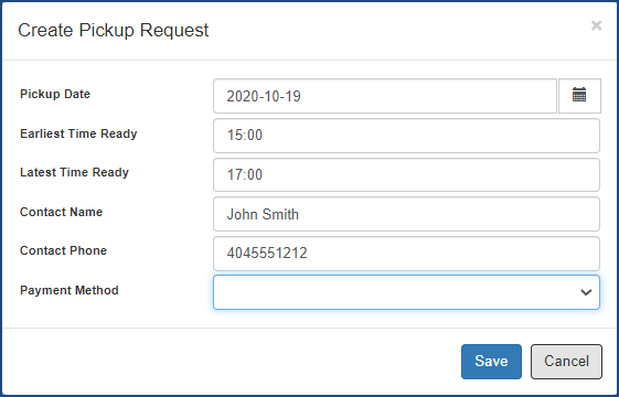 Creating a pickup request